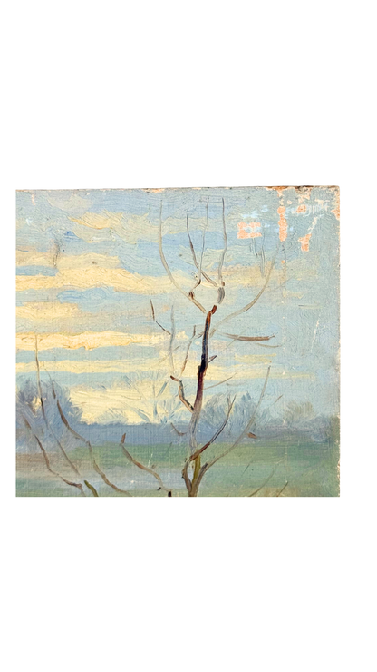 Antique French Sunrise Landscape Oil Study