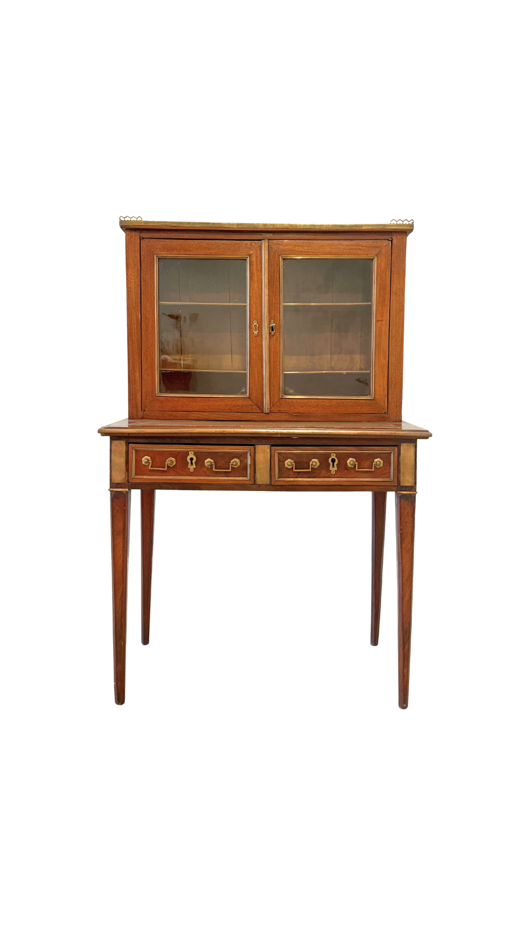 Antique French Empire Style Mahogany Vitrine Cabinet Desk