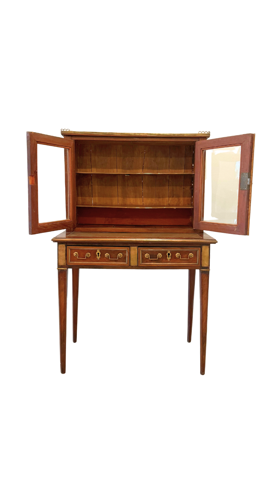 Antique French Empire Style Mahogany Vitrine Cabinet Desk