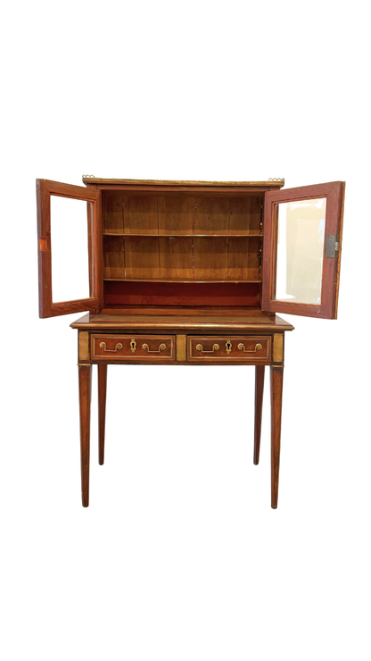 Antique French Empire Style Mahogany Vitrine Cabinet Desk
