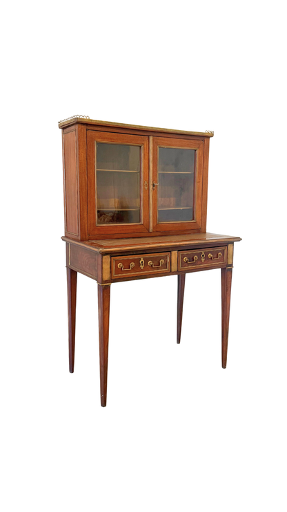 Antique French Empire Style Mahogany Vitrine Cabinet Desk