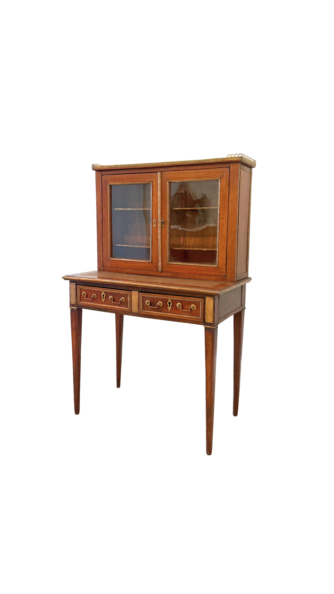 Antique French Empire Style Mahogany Vitrine Cabinet Desk