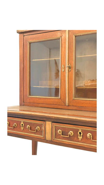 Antique French Empire Style Mahogany Vitrine Cabinet Desk