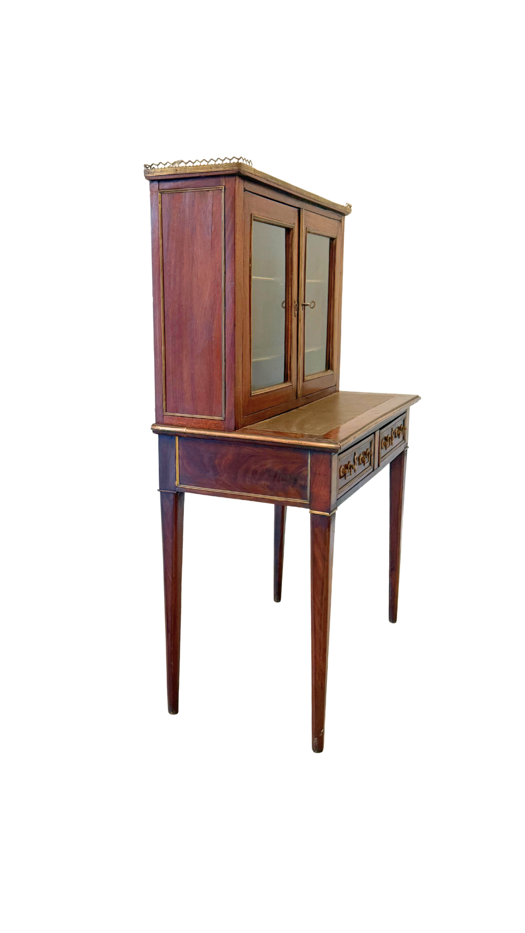 Antique French Empire Style Mahogany Vitrine Cabinet Desk