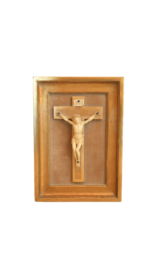 Antique Framed French Crucifix Devotional