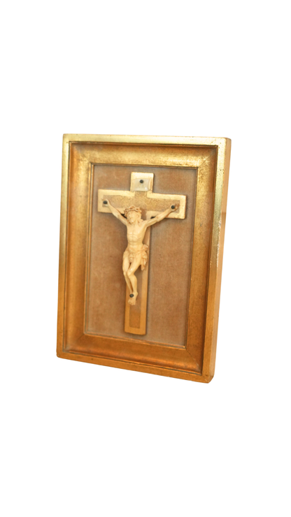Antique Framed French Crucifix Devotional