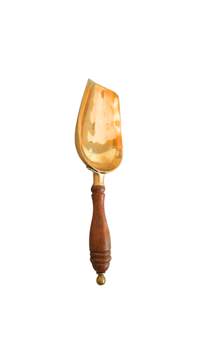 Brass and Turned Wood Kitchen Scoop