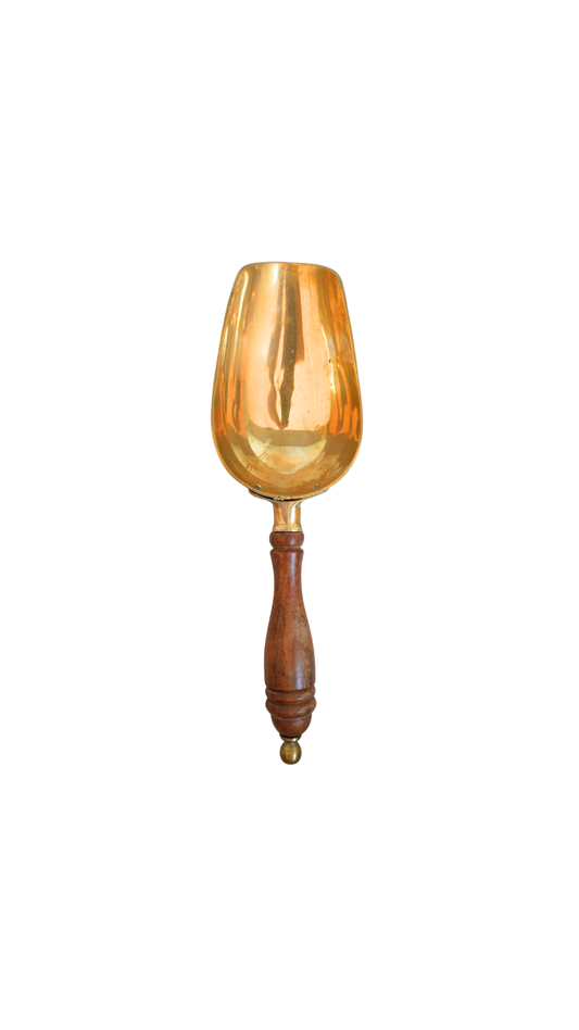 Brass and Turned Wood Kitchen Scoop