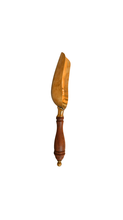 Brass and Turned Wood Kitchen Scoop