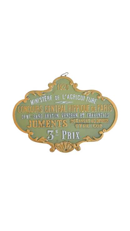 1926 French Agriculture Horse Show Prize Plaque
