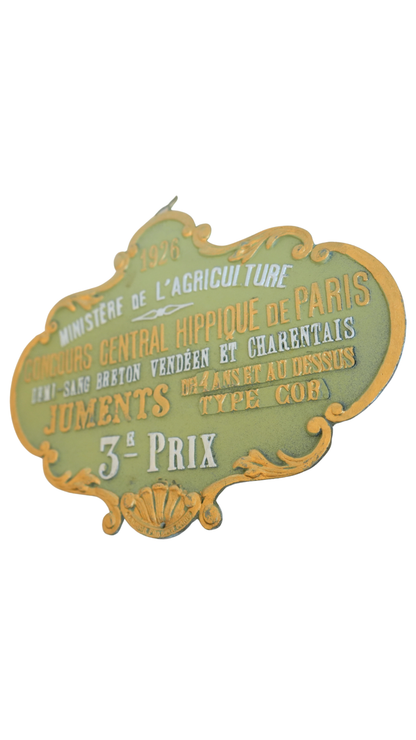 1926 French Agriculture Horse Show Prize Plaque