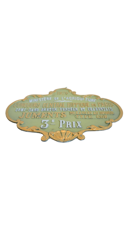 1926 French Agriculture Horse Show Prize Plaque