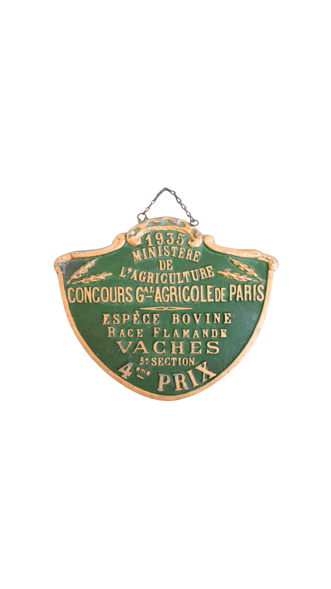 1935 French Agriculture Cattle Prize Plaque