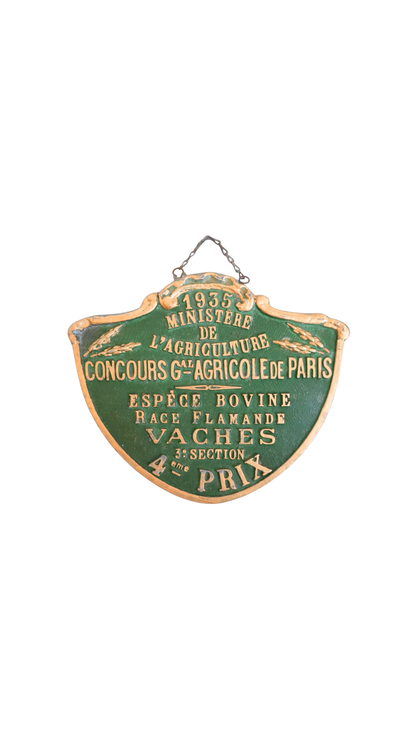 1935 French Agriculture Cattle Prize Plaque