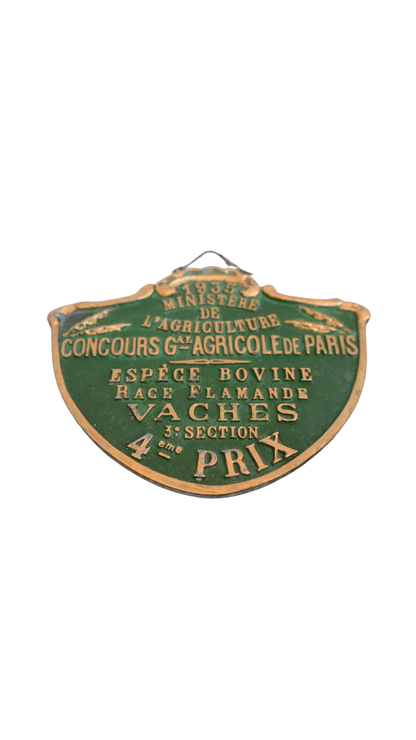 1935 French Agriculture Cattle Prize Plaque