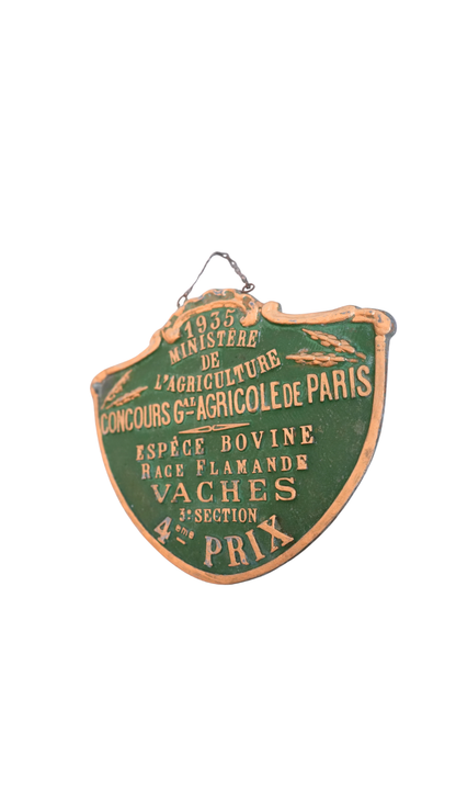 1935 French Agriculture Cattle Prize Plaque