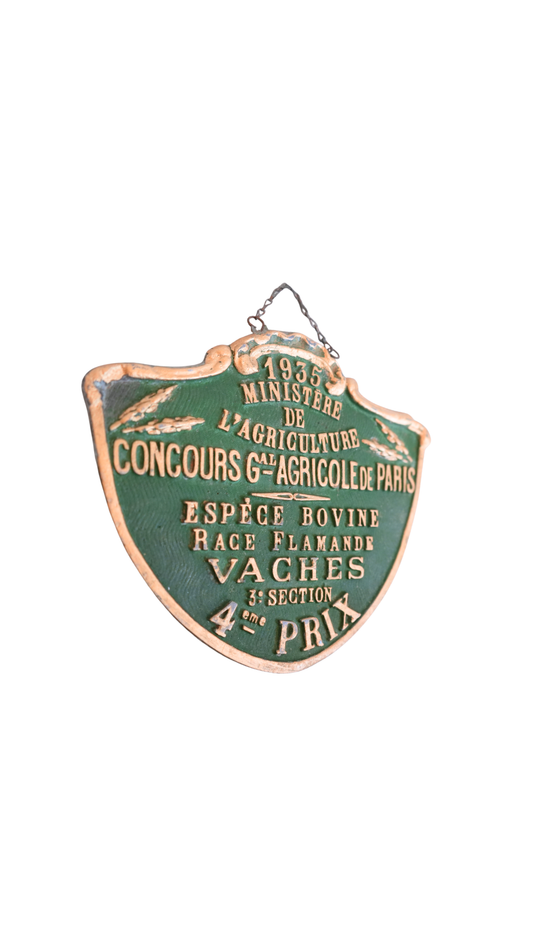 1935 French Agriculture Cattle Prize Plaque