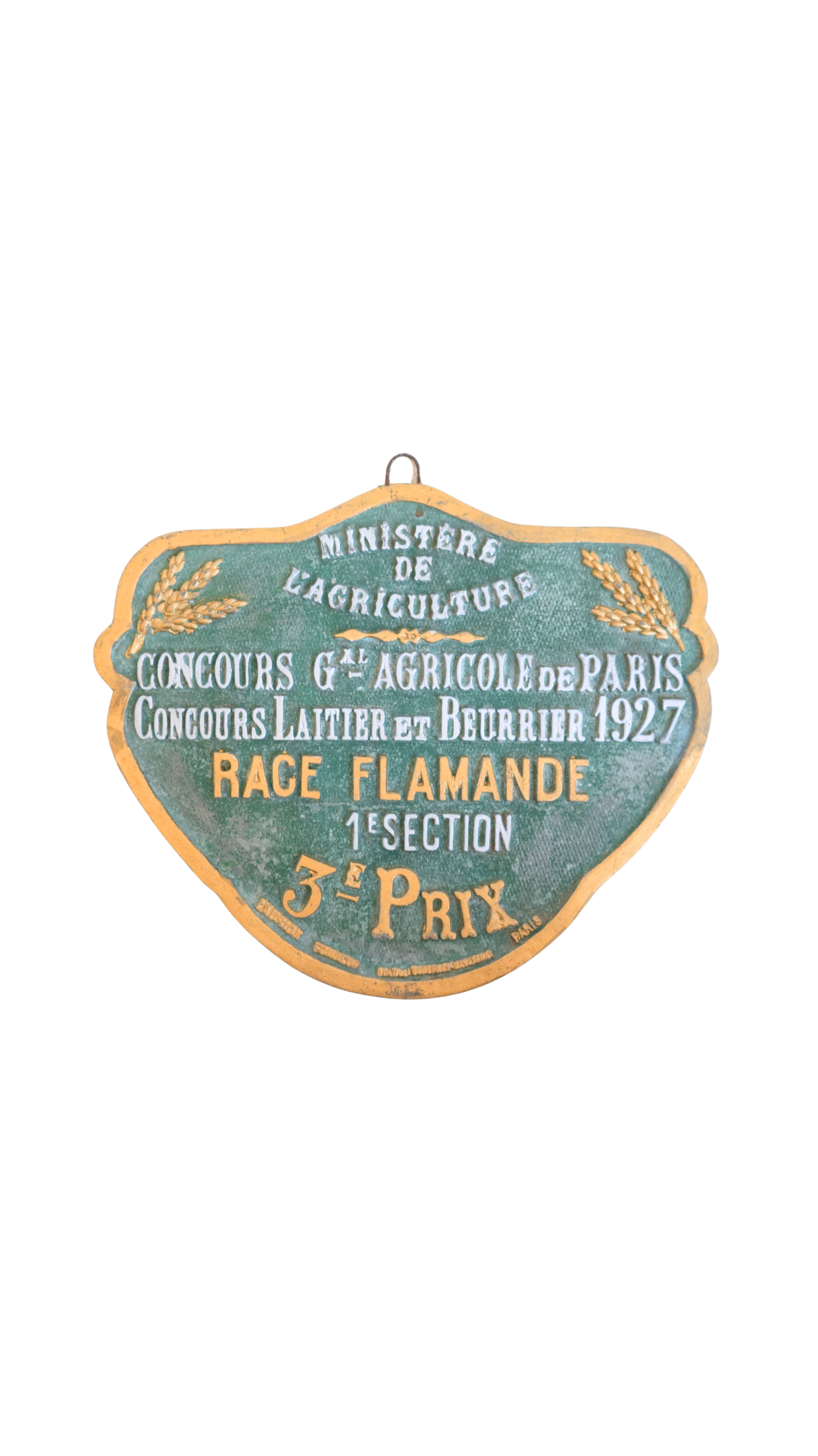 1927 French Agricultural Plaque for Race Flamande Dairy Cattle