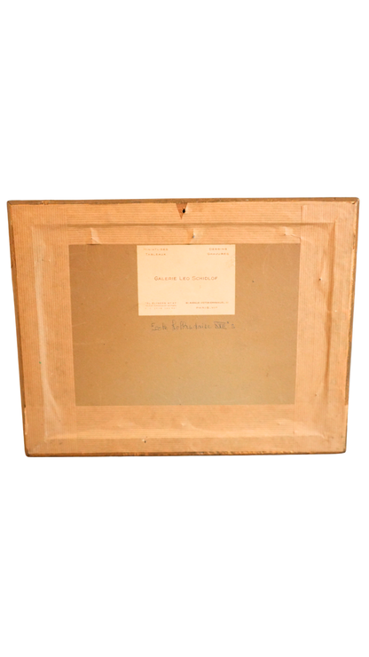 Antique Sepia Landscape Drawing with Galerie Léo Schidlof Label