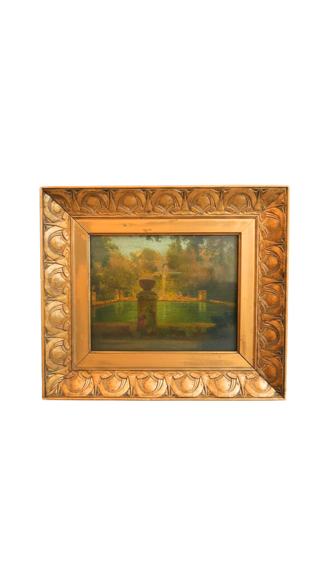 Antique French Garden Oil Painting with Mercier Frères Label