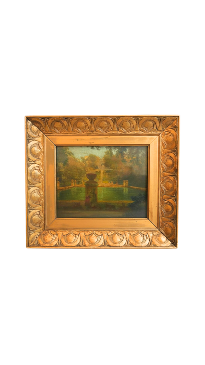 Antique French Garden Oil Painting with Mercier Frères Label
