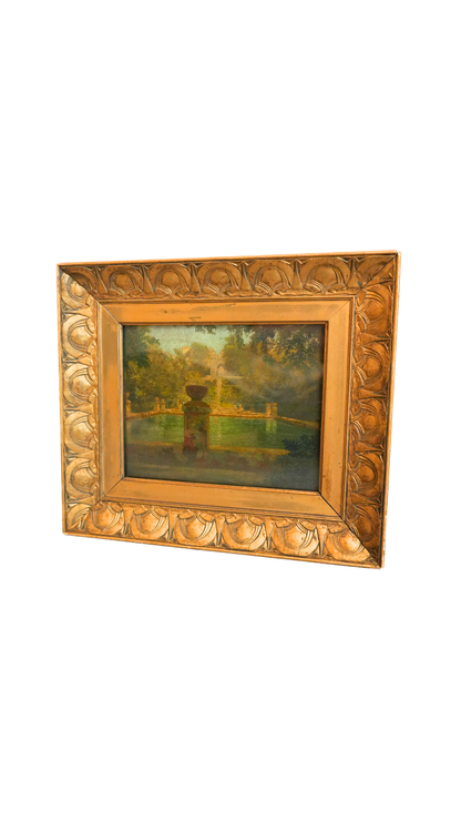 Antique French Garden Oil Painting with Mercier Frères Label
