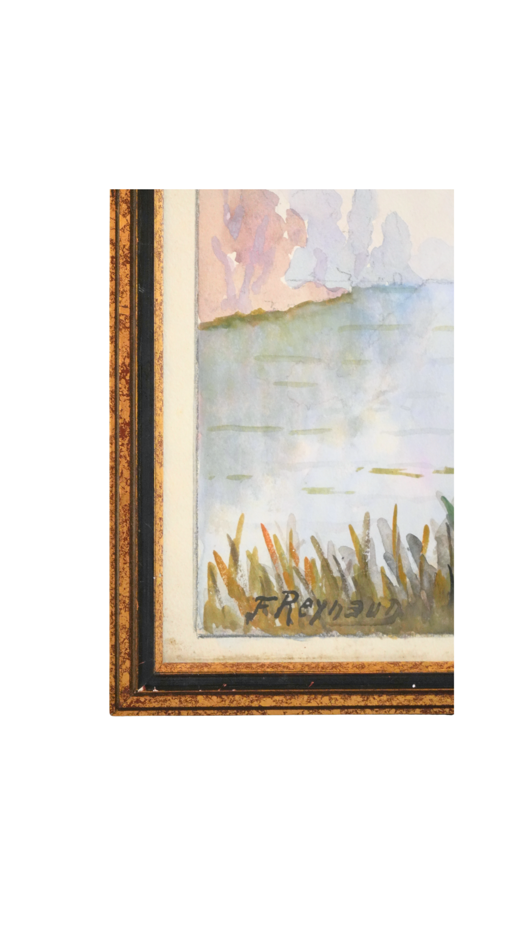 Signed F. Reynaud Watercolor Lake Landscape