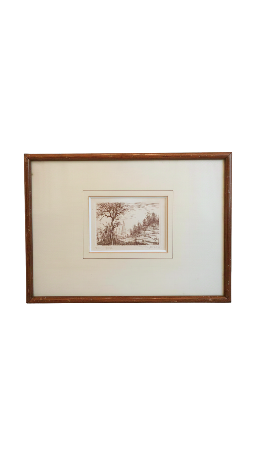 Framed French Original Etching by Brudieux, “Paysage”