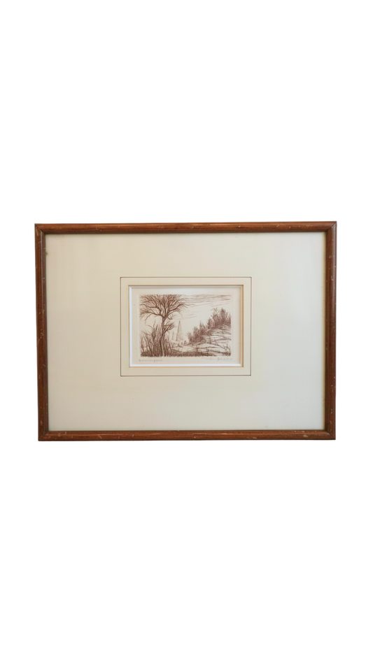 Framed French Original Etching by Brudieux, “Paysage”