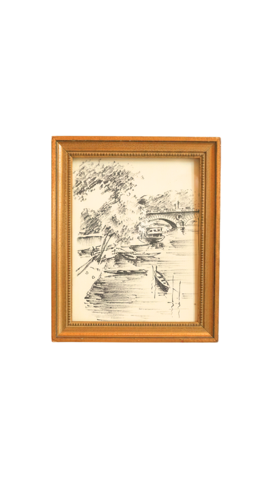 Framed Ink Paris River Scene