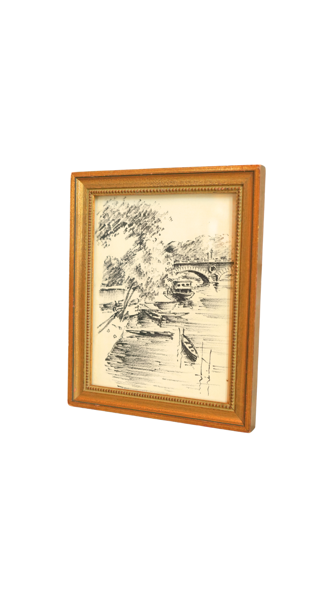 Framed Ink Paris River Scene