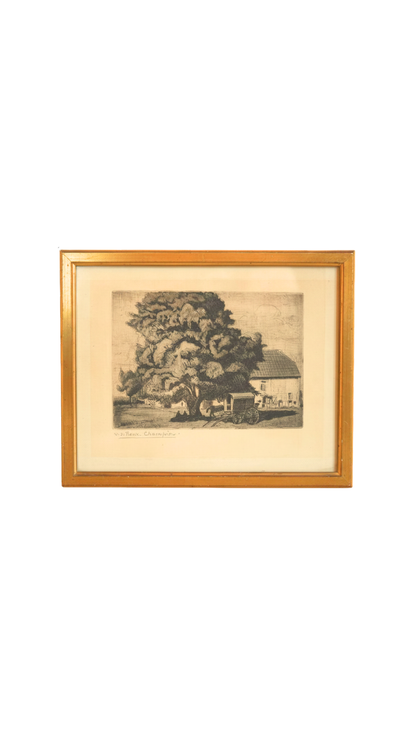 Framed Original French Etching by V. J. Roux-Champion