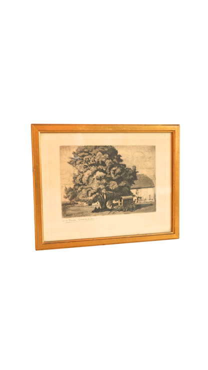 Framed Original French Etching by V. J. Roux-Champion