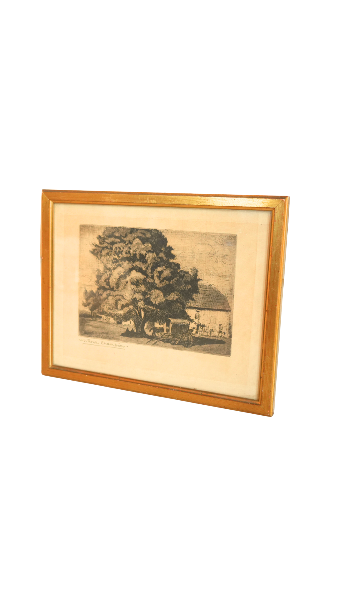 Framed Original French Etching by V. J. Roux-Champion