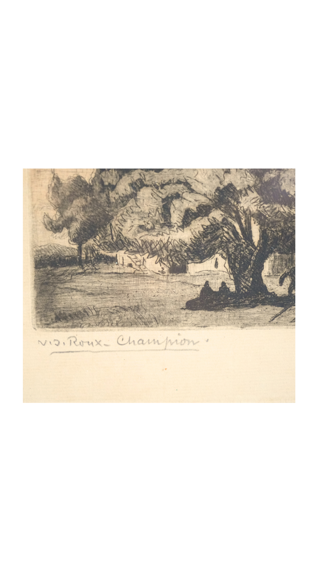 Framed Original French Etching by V. J. Roux-Champion