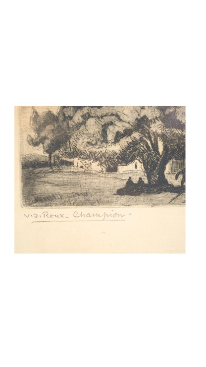 Framed Original French Etching by V. J. Roux-Champion