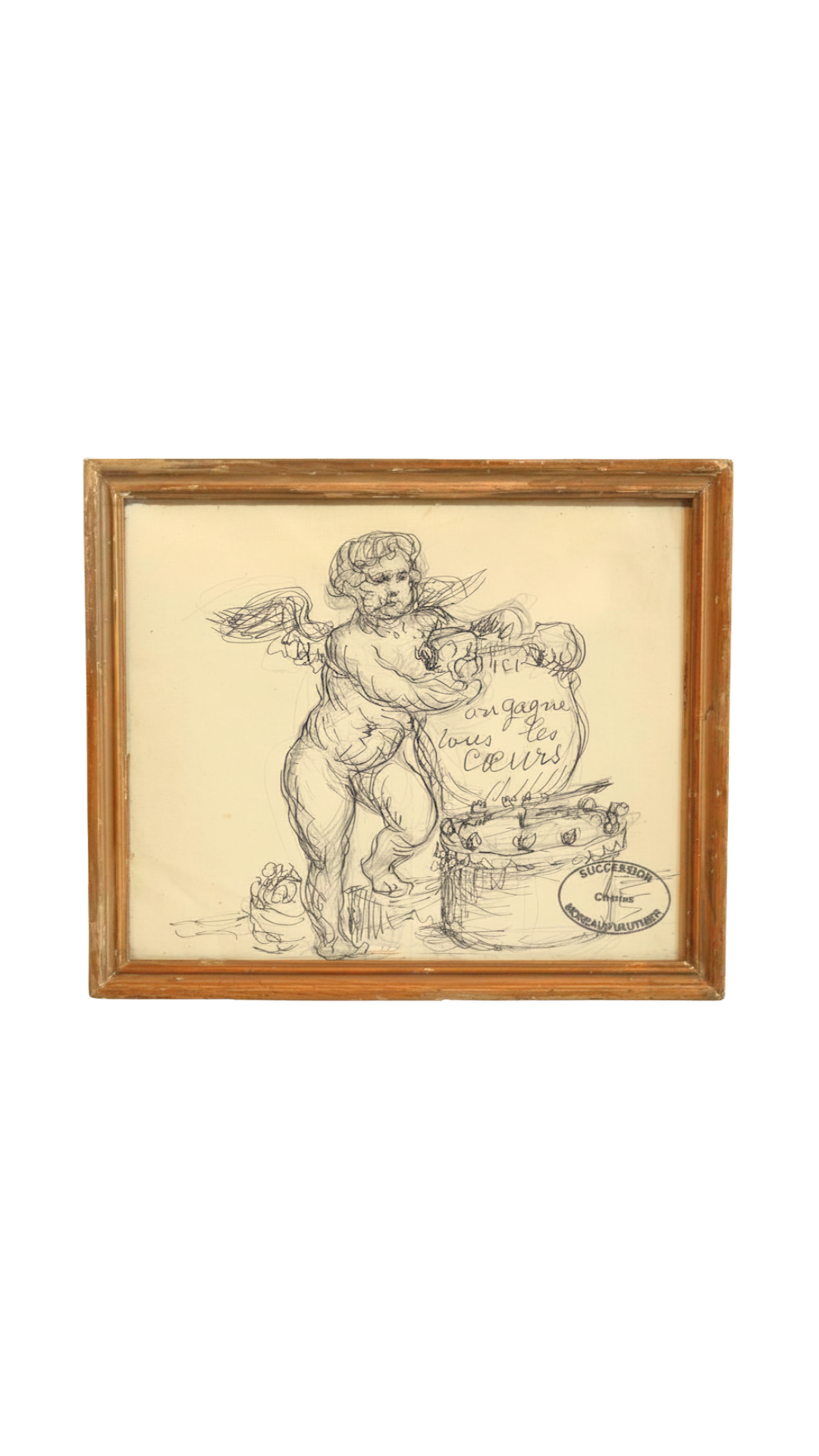 Framed French Cherub Study from the Succession of Charles Moreau-Vauthier