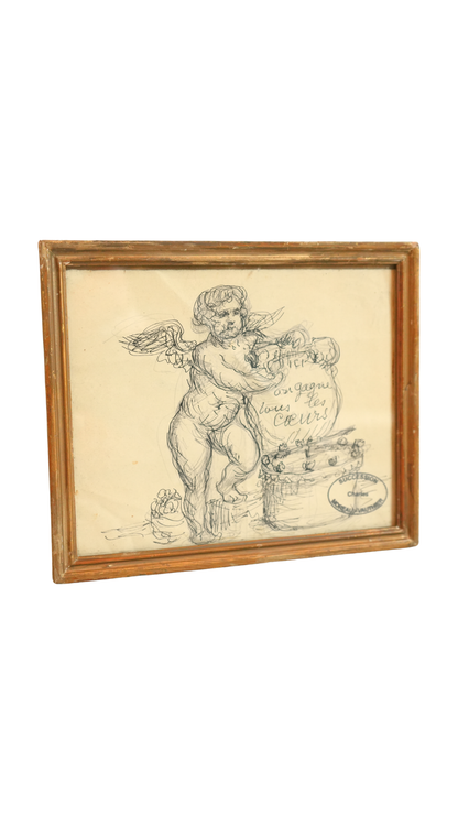 Framed French Cherub Study from the Succession of Charles Moreau-Vauthier