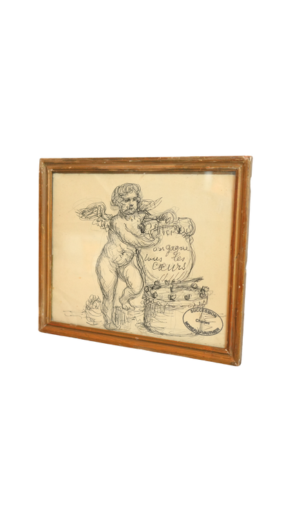 Framed French Cherub Study from the Succession of Charles Moreau-Vauthier