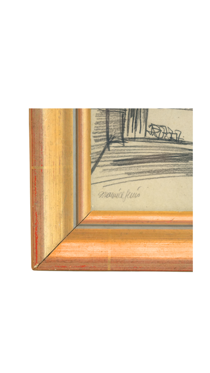 Original French Cityscape Drawing Signed Maurice J.