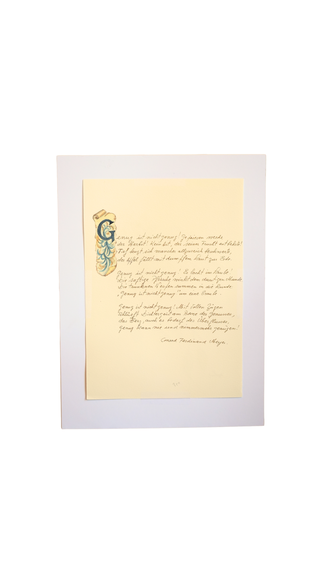 Original Botanical Watercolor of Malus with German Poem Verso