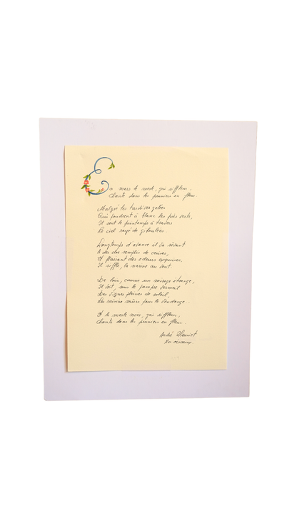 Original Botanical Watercolor of Prunus Pissardii with French Poem Verso