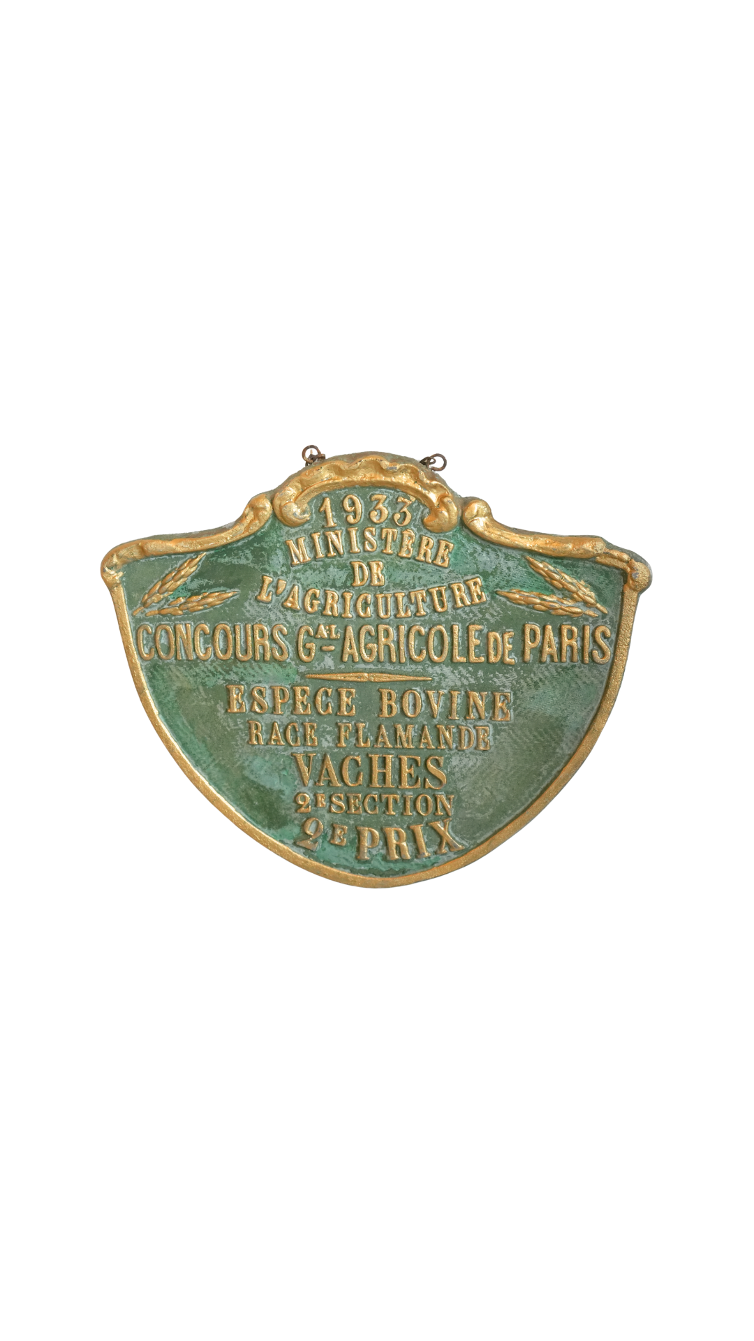1933 French Agricultural Prize Plaque — Flemish Cattle Breed