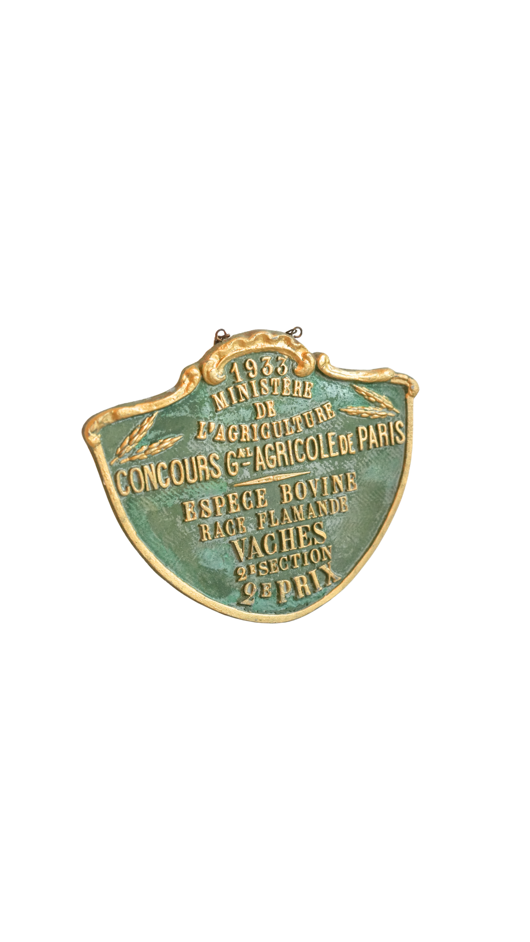 1933 French Agricultural Prize Plaque — Flemish Cattle Breed