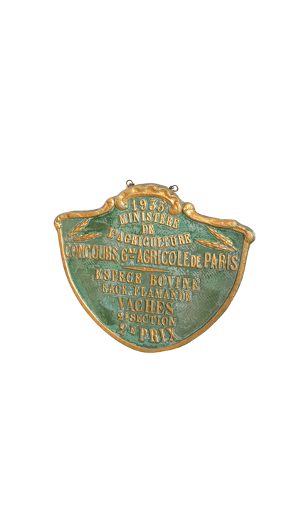 1933 French Agricultural Prize Plaque — Flemish Cattle Breed