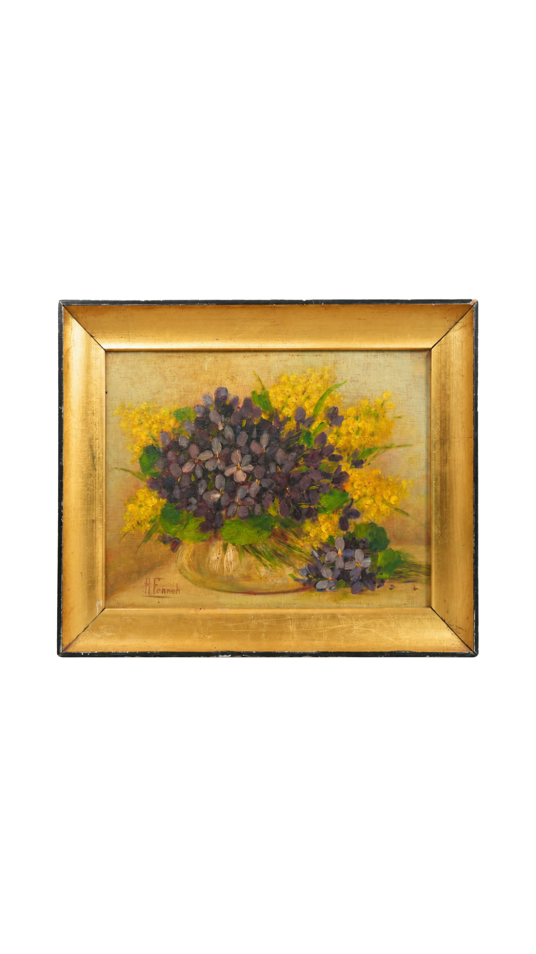French Floral Still Life with Violets and Mimosa