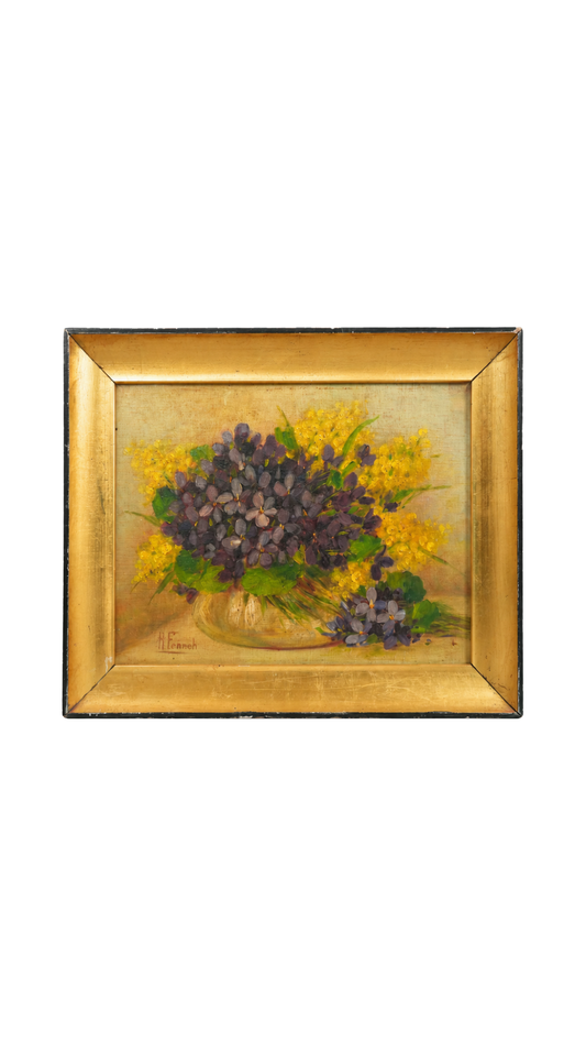French Floral Still Life with Violets and Mimosa