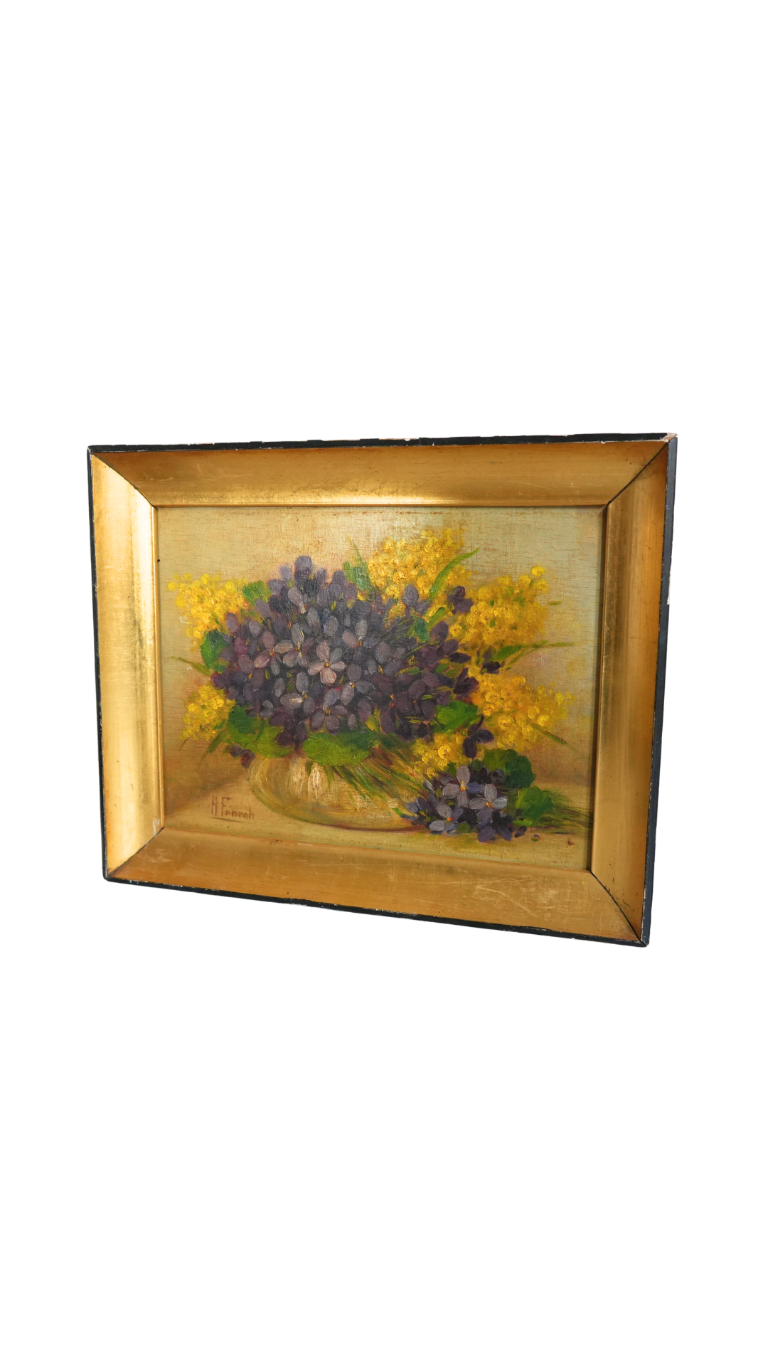 French Floral Still Life with Violets and Mimosa