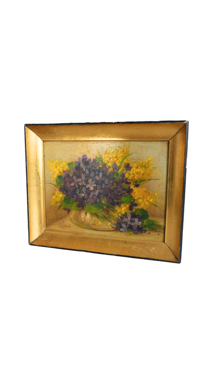French Floral Still Life with Violets and Mimosa