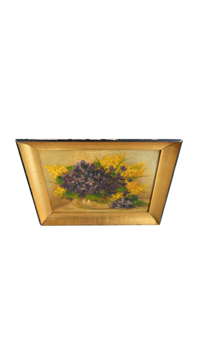 French Floral Still Life with Violets and Mimosa